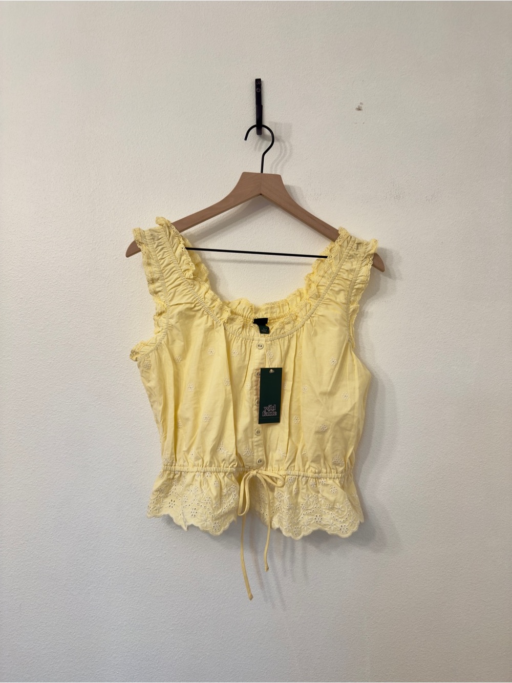 wild fable Yellow Ruffle Eyelet Tie-Waist Camisole